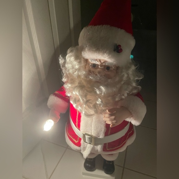Vintage 30" Animated and Lighted Santa Figure Fabric and Fake Fur Curls too! - Picture 1 of 7
